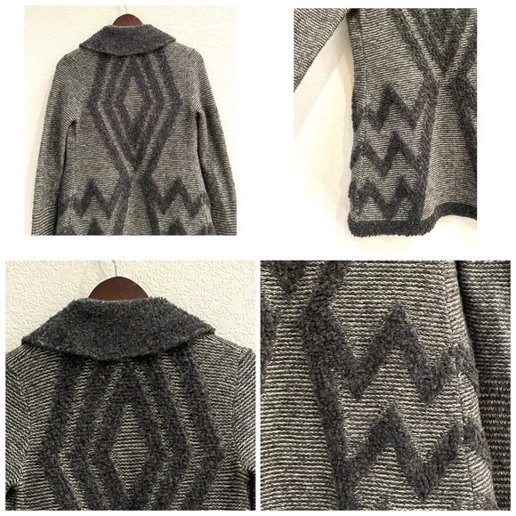Anthropologie Angel of the North Textured Wool Blend Chevron Open Front Cardigan - Picture 8 of 10